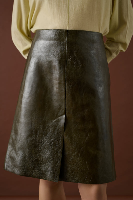 Jupe Liv - Vert Olive - Cuir - Femme