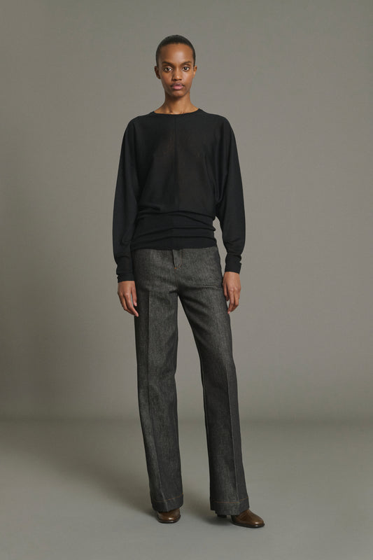 Vaqueros California - Denim crudo negro acampanados mujer - Soeur