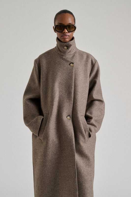 Abrigo Germain - lana de espiga color topo, corte oversize - Soeur