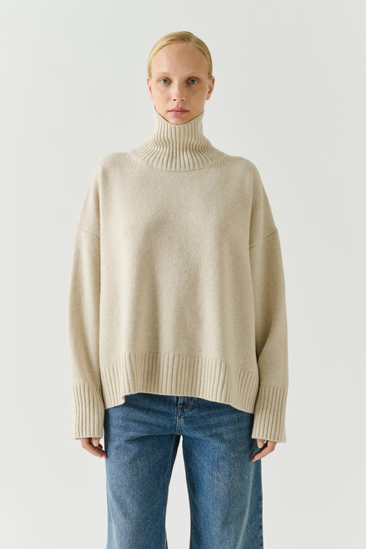 Jersey William - Crudo Jaspeado Lana Merino Cuello Alto - Soeur