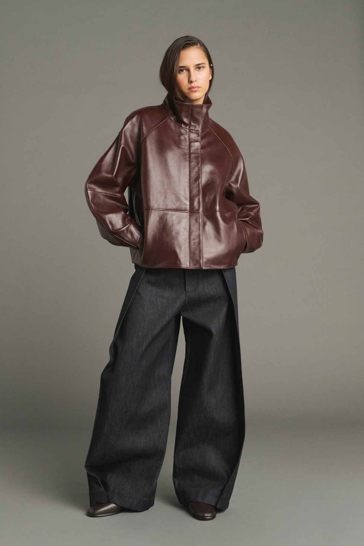 Chaqueta Gamma - Burdeos - Cuero - Mujer vue 1