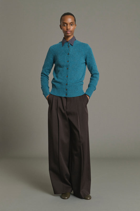 Cárdigan Fugu - Azul persa - Lana merina - Mujer