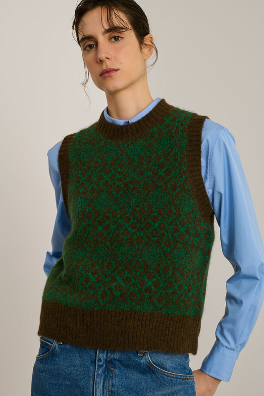 Pull Namaste - Marron/Vert - Laine - Femme