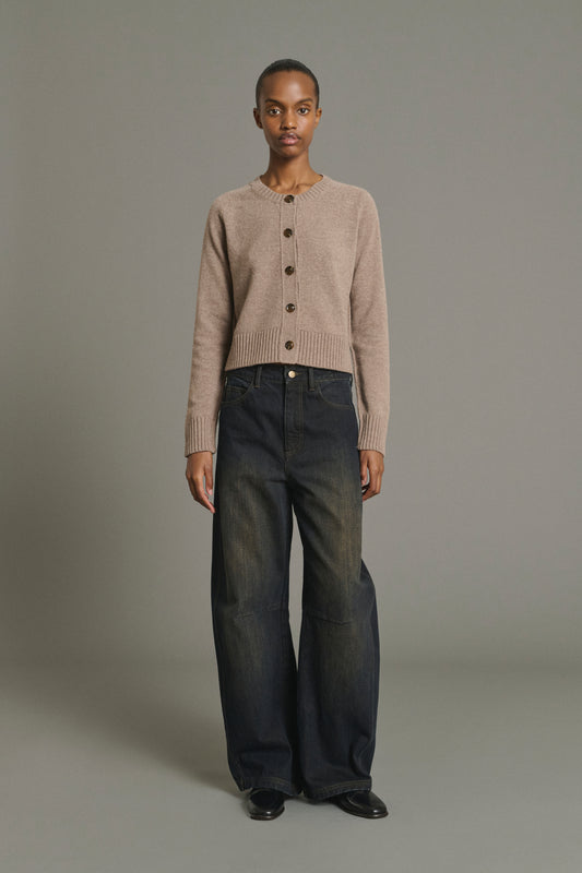Cárdigan Virginia - Beige jaspeado - Lana merino - Mujer