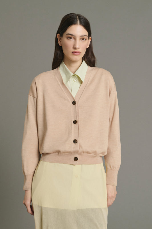 Cárdigan Idem - Beige rosado - Lana merino - Mujer